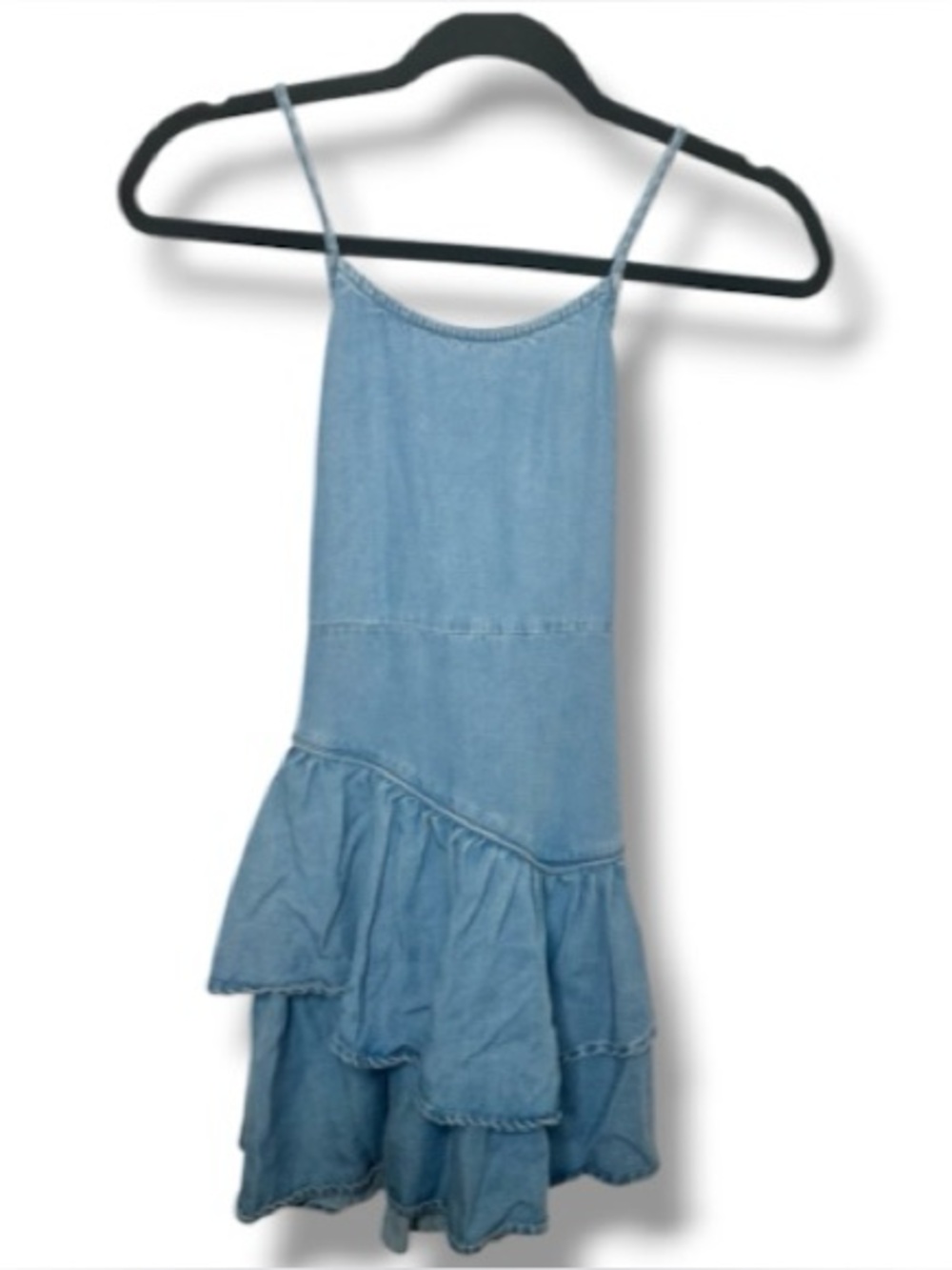Habitual Girls Chambray Tiered Ruffle Dress Size 10 Blue Spaghetti Strap